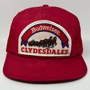Vintage 80s Budweiser Clydesdales Trucker Hat Baseball Cap Beer Snapback Red